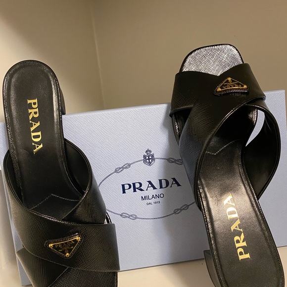 Prada  Calzature Black Leather Mules - Picture 2 of 10
